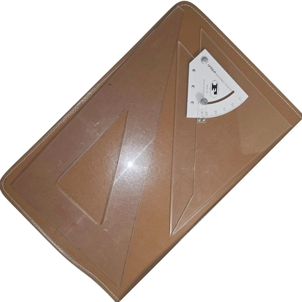 Vintage Tan Faux Leather Briefcase Monogrammed JRF with Drafting Supplies Kit‎